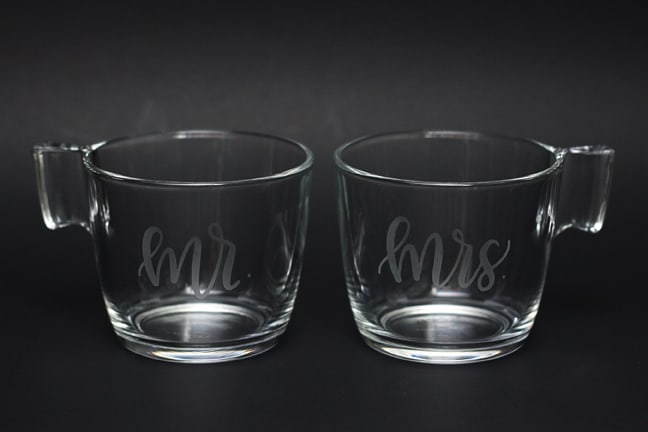 Mr & Mrs mugs - etched glass