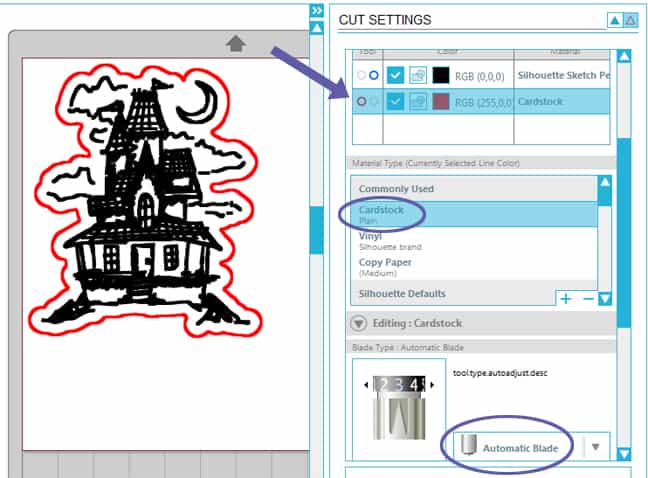 Sketch & cut with Silhouette Dual Tool Holder - Cut Settings Method 2