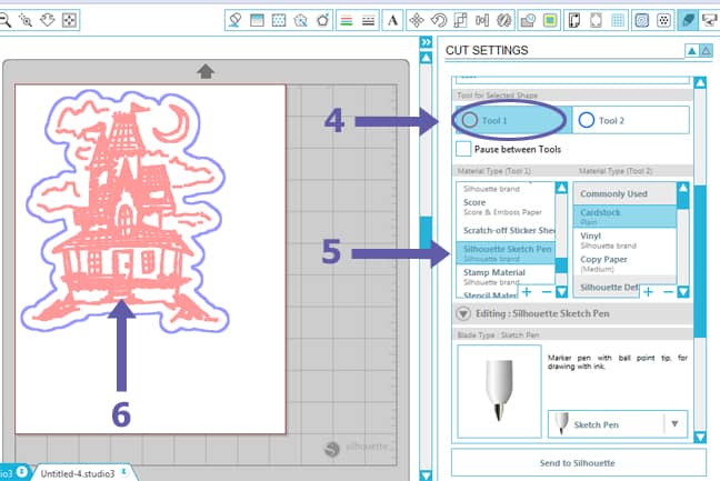 Sketch & cut with Silhouette Dual Tool Holder - Sketch Settings Method 1