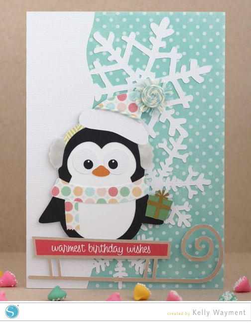 Winter Birthday Card - paper pieced penguin