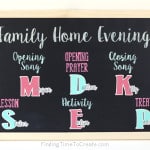 Family Home Evening Magnet Chalkboard created with the Silhouette Cameo, vinyl as a stencil, and adhesive magnet paper.