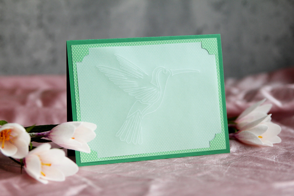Hummingbird embossed vellum card with the Silhouette Curio 2