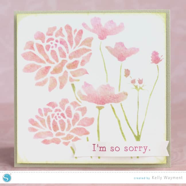 Stenciled flower card by Kelly Wayment