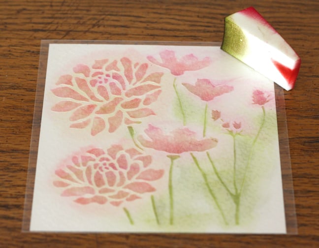 Stenciled flower card by Kelly Wayment