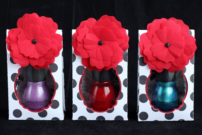 party favors with fabric flower accents